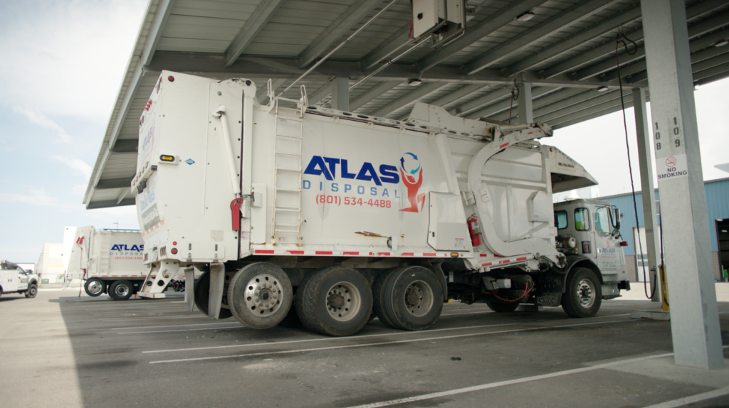A parked Atlas Disposal waste management service vehicle at the Salt Lake City location. 