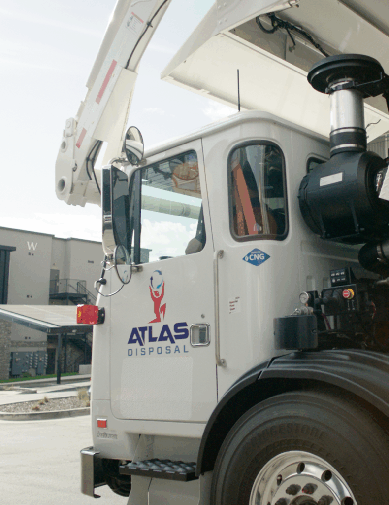 Atlas Disposal cab truck for dumpster rentals in Salt Lake City, Utah.